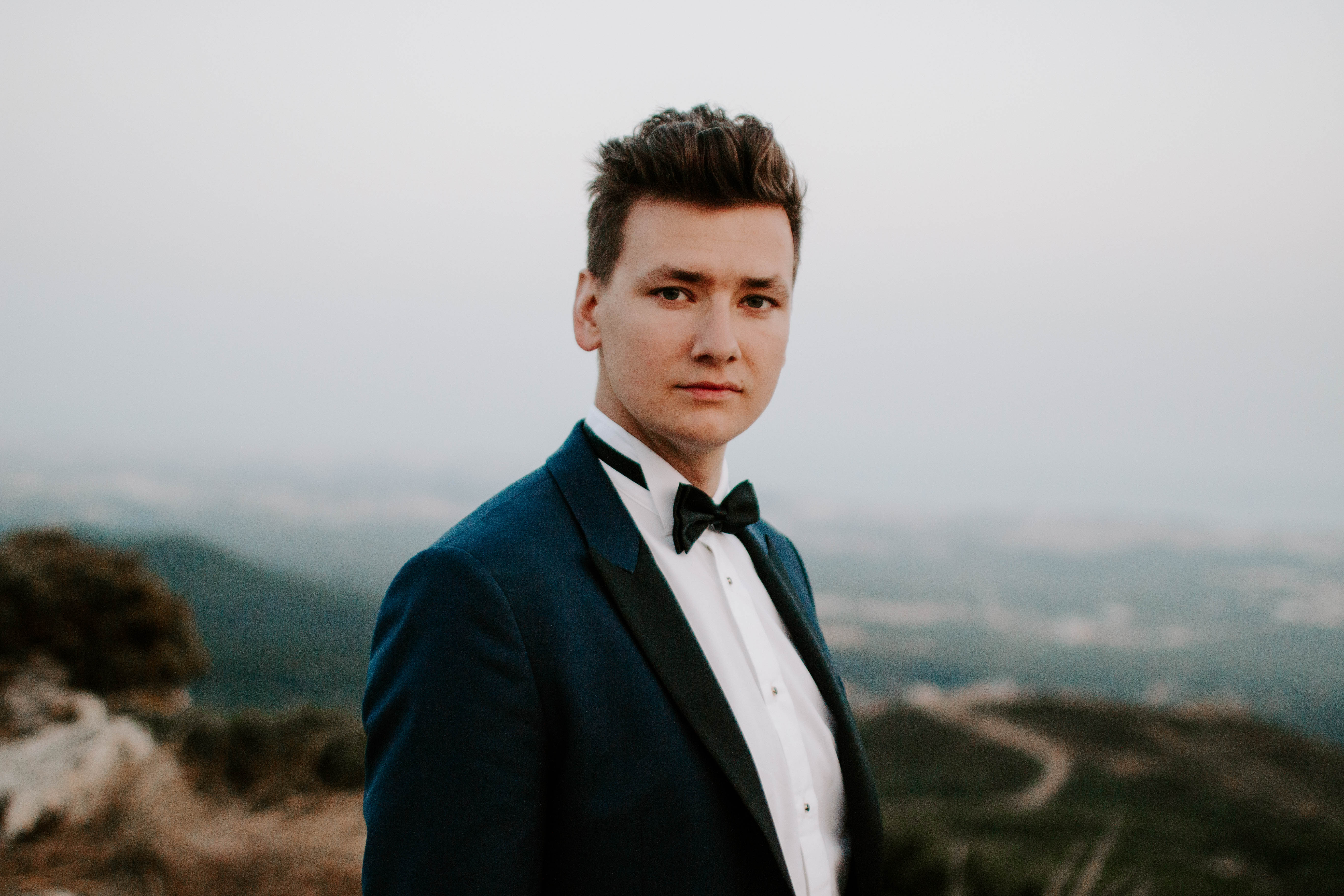 groom portrait at sunset 