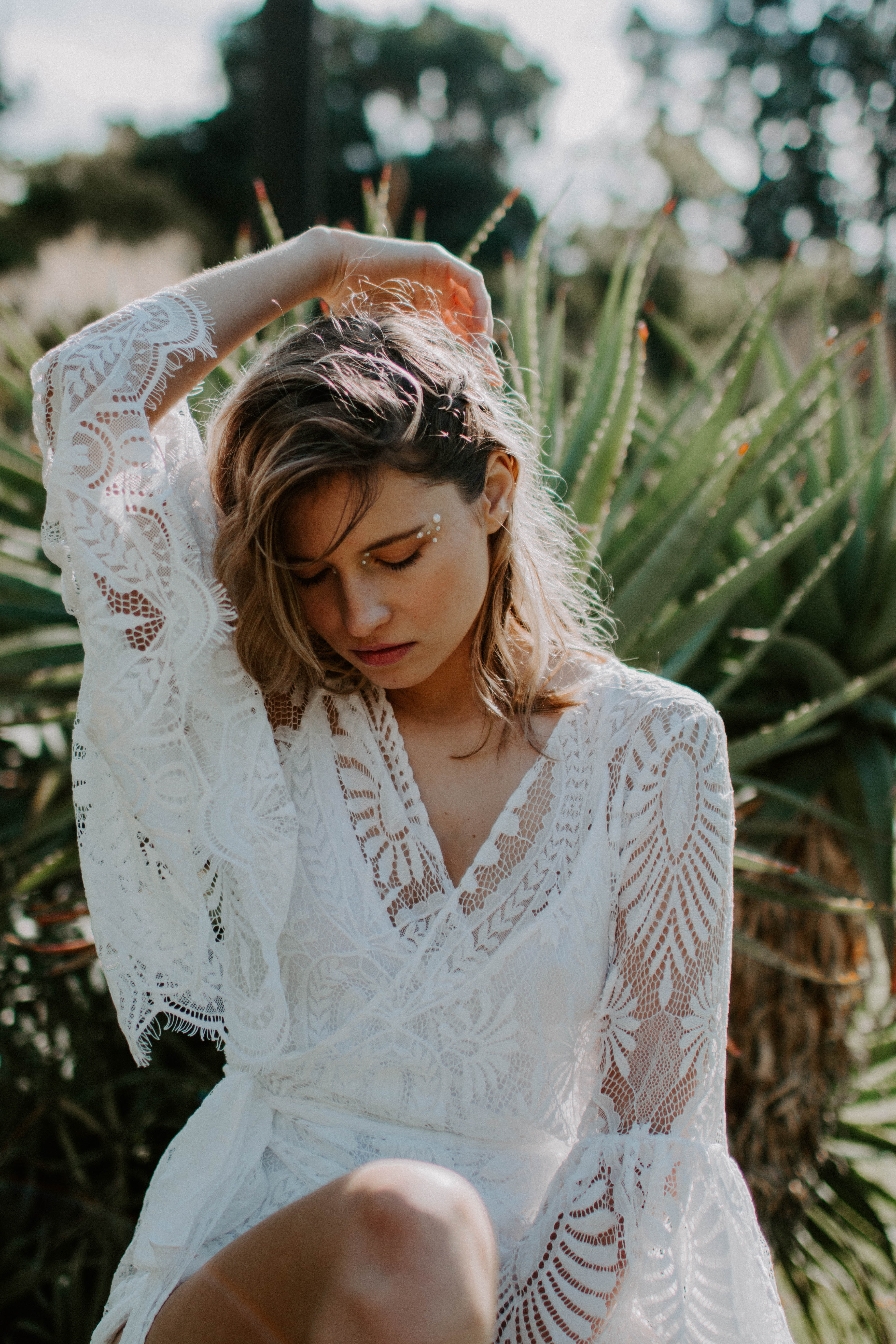 girl in weavy, loose boho dress