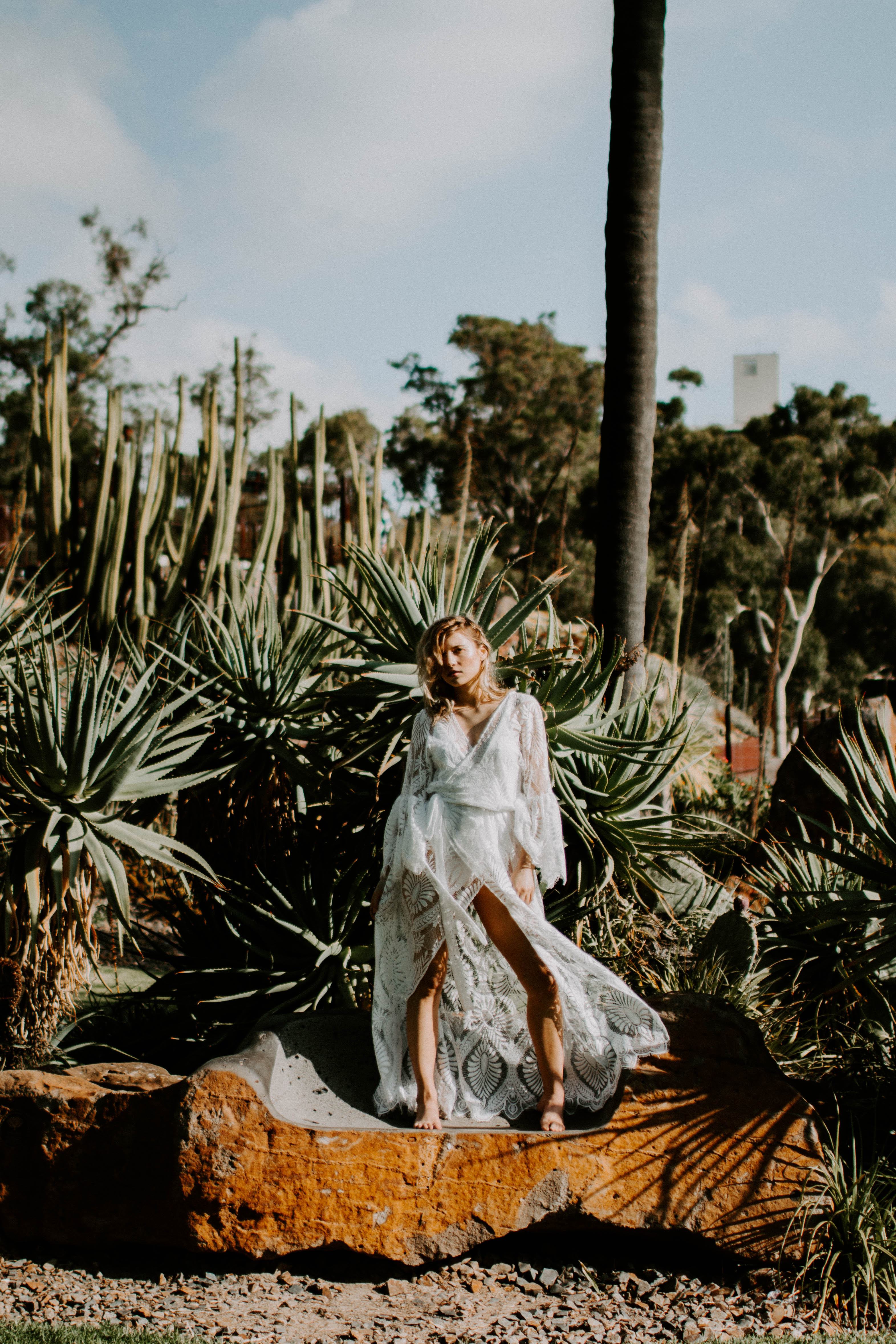 white lace dress during styled photoshoot in royal botanic gardens