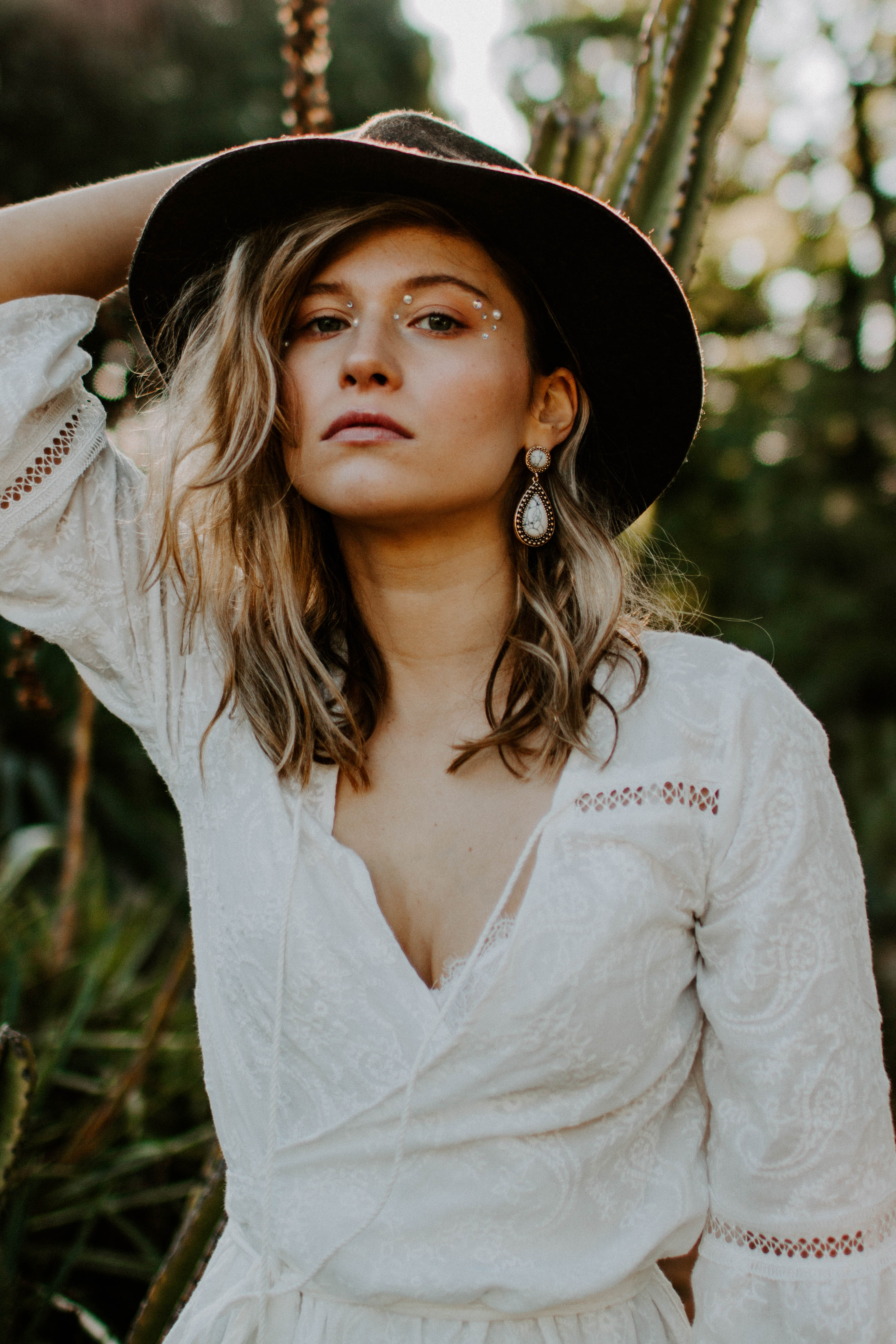 bohemian portrait girl wearing a brown hat